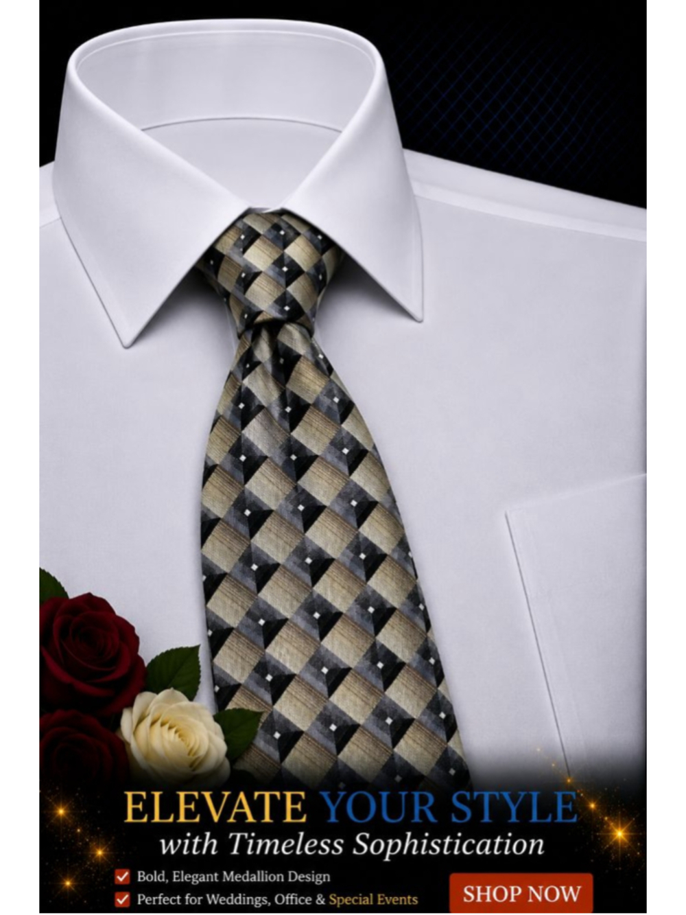 ARROW One Size Brown Black Geometric Medallion Men's Silk Tie